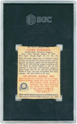 Jackie Robinson Brooklyn Dodgers 1949 Bowman #50 SGC Rated Auth