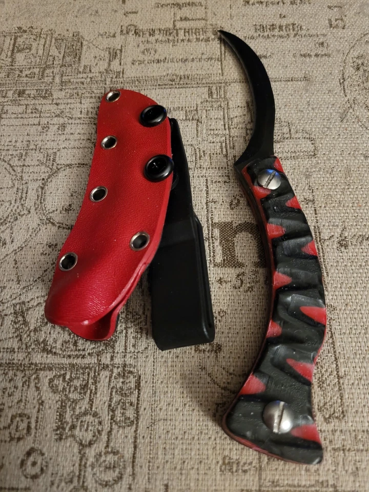 Cuchillo de hoja fija Rcane Artisan hecho a mano Paruh Burung edición negra y roja Foto 4 de 4