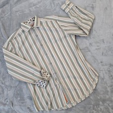 Robert Graham Shirt Mens Large Pastel Striped Floral Flip Cuff Long Sleeve