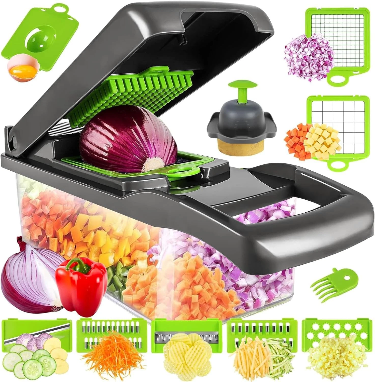 Pro-Series 16-in-1 Vegetable Chopper & Food Chopper with Container - Multi-Bl...