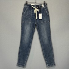 Judy Blue Jeans Women 5/27 Jogger High Waist Drawstring Stretch Distressed Denim