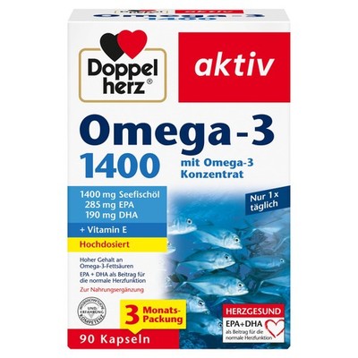 Doppelherz Omega-3 1400 mg - Hochdosiertes 90 Stück (1er Pack), Gelb 