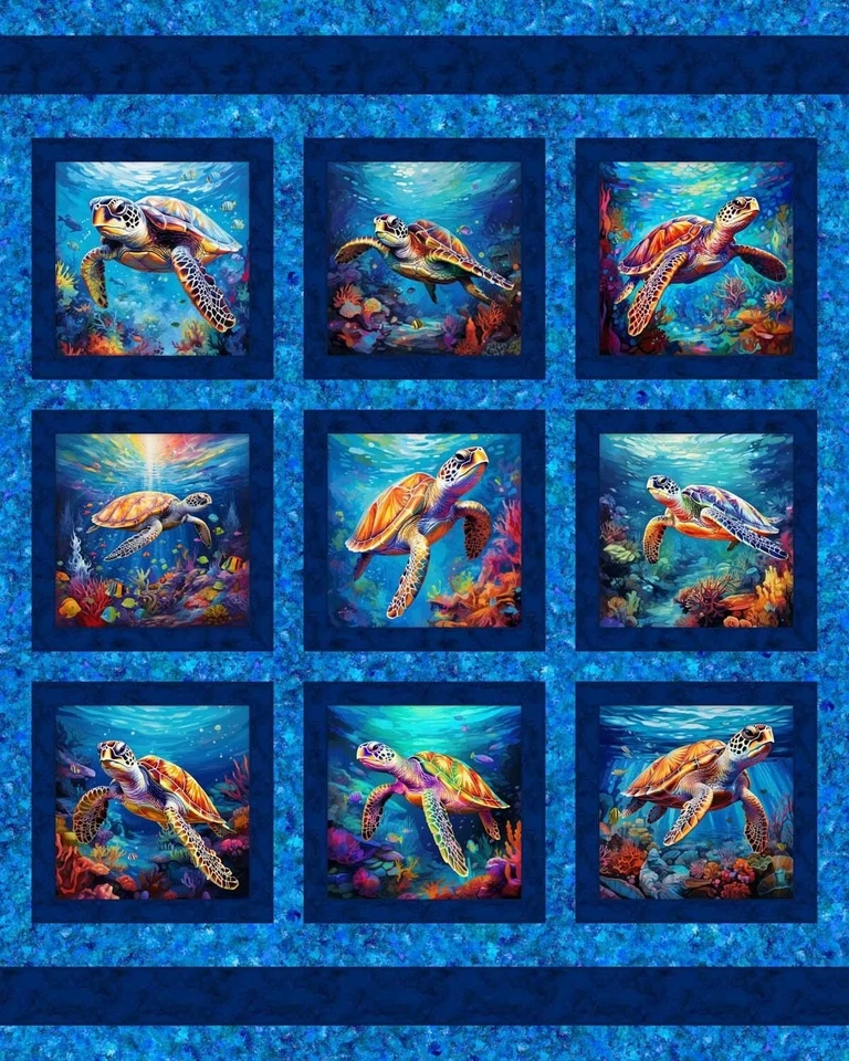 Panel de edredón de tela SEA TURTLES Coral Cruisers 36" x 45", océano, playa, animales Foto 2 de 2