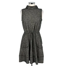 W By Worth Heather Gray Sleeveless Knit Dress Mock Neck Toggle Waist Size 8