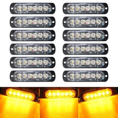 SEISSO 12-Pack 6 LED Sync Feature Amber Strobe Lights 12 Pieces, 