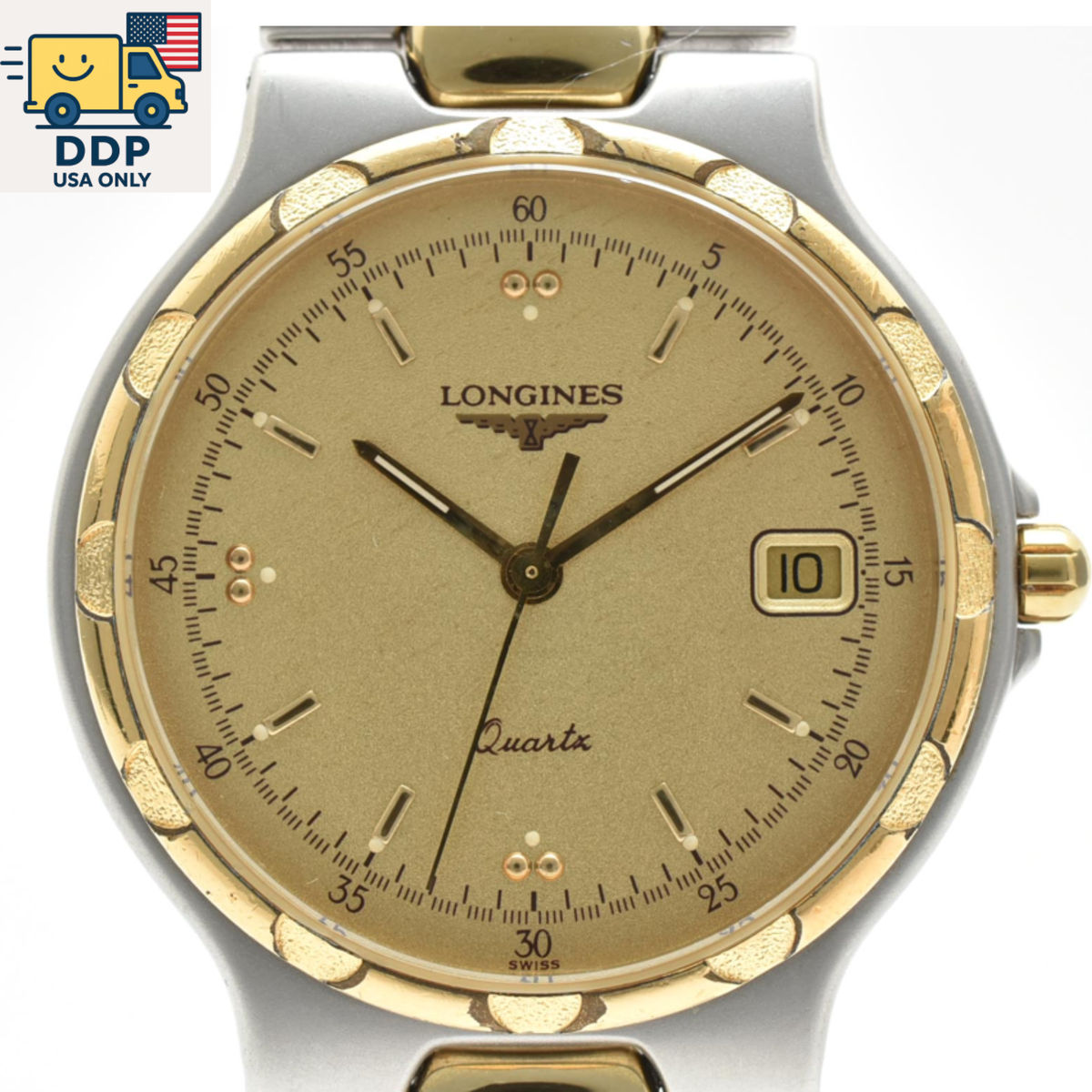 Longines Conquest L1.619.3 Vintage Gold Dial Date Quartz Men's