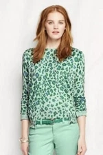 Lands End Supima Cardigan Sweater Set Caspian Blue Leopard Preppy Cozy Classic