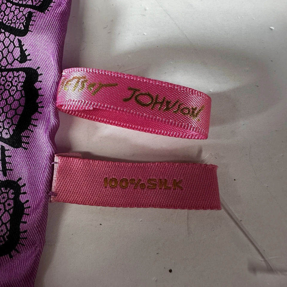 Betsey Johnson Scarf Silk Square Flower Purple Red Rose 34 Inches - Image 4 of 4