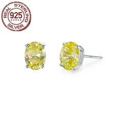 925 Solid Sterling Silver Olive Green Oval Cubic Zirconia CZ Stud Earrings Women