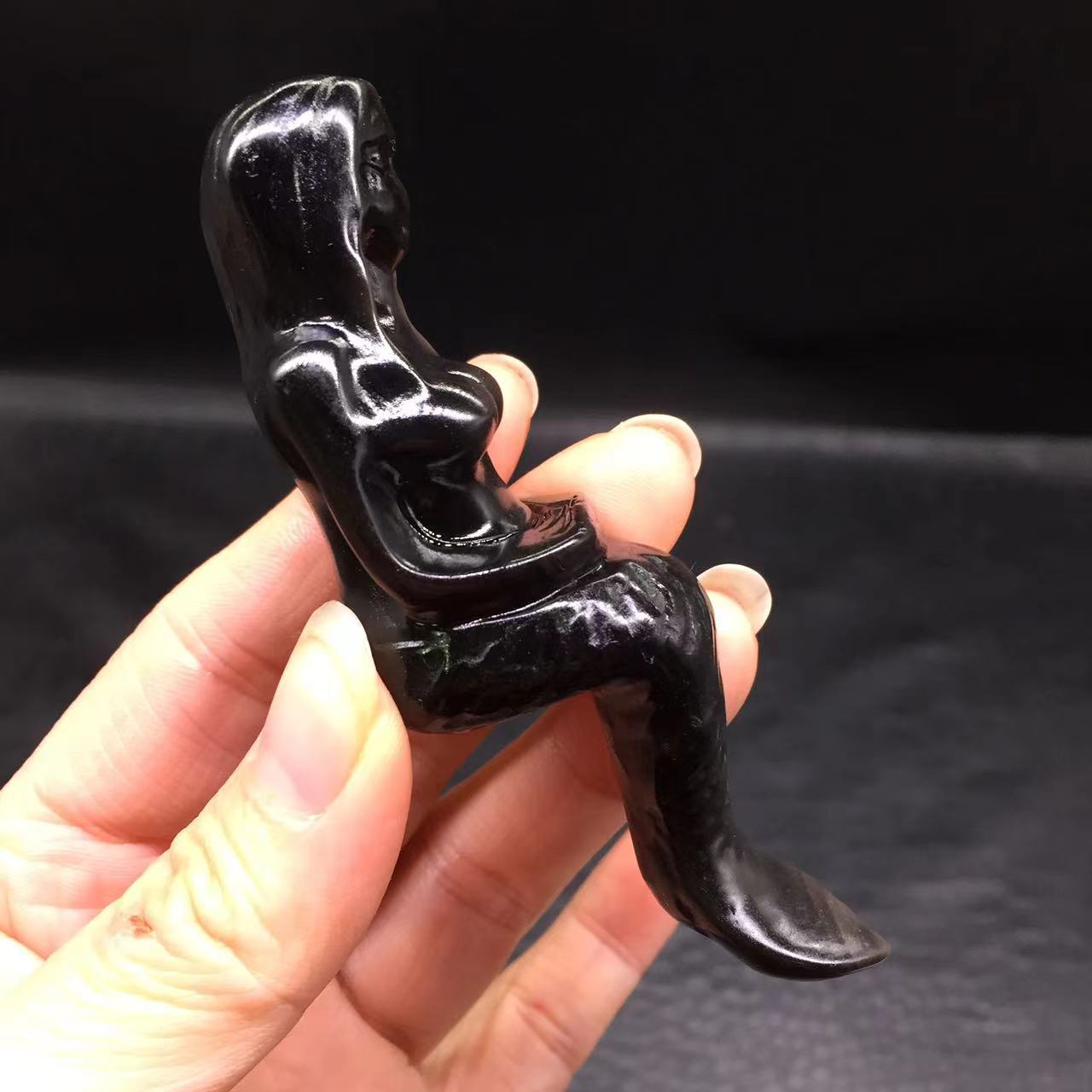 Natural Silver Obsidian Quartz Crystal Carved Mermaid Healing Reiki Decorate 1Pc