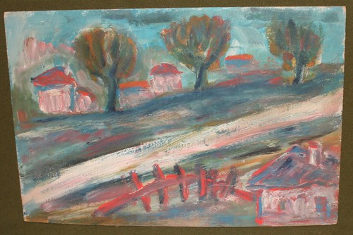 VINTAGE EXPRESSIONIST OIL PAINTING LANDSCAPE HOUSES - Picture 4 of 12