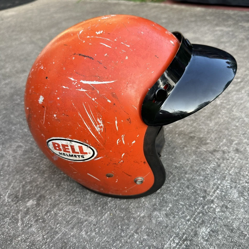 Vintage 1975-78 Bell Orange Magnum II Motorcycle Helmet Size 6 7/8 - Image 4 of 4