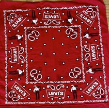 LEVI'S Bandana vintage Cowboy Red Handkerchief Western 21x22 Paisley GOOD COND