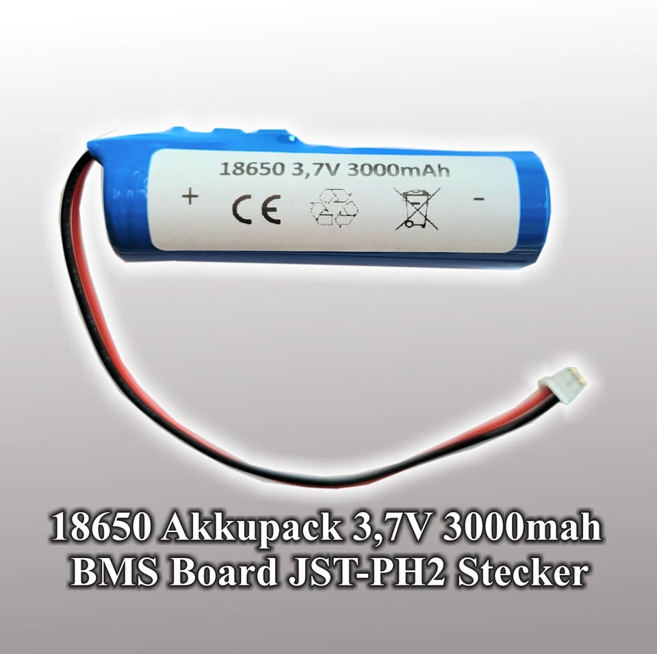 SUNRISING 1S1P Akku-Pack 3,7 V 3000 mAh Li-Ion mit JST-PH 2 Stecker, BMS Board