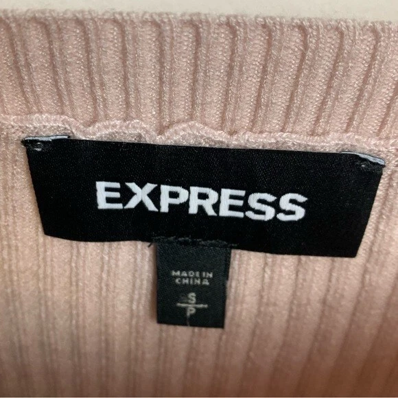 Suéter Express Rosa Tostado Acanalado Cuello Redondo Dobladillo Manga Larga Talla Pequeña Foto 3 de 4