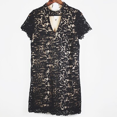 blu pepper mock neck lace dress Blu Pepper Dress Womens Small S Black Lace Scalloped Luxury Zipper Mock Neck