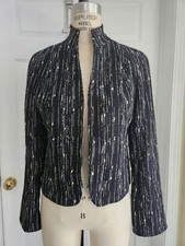 Lafayette 148 New York Black Wool Blend Boucle Stripe Varigated Jacket/Blazer