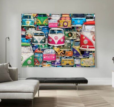 XXL LEINWAND BILD 130x100x5 RETRO VW-BUSS BULLI VINTAGE AUTO BUNT KULT SHABBY