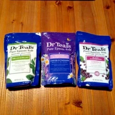 New! 3-Pack Dr. Teal's 14oz.Pure Epsom Salt Soaks, Eucalyptus Lavender Chamomile