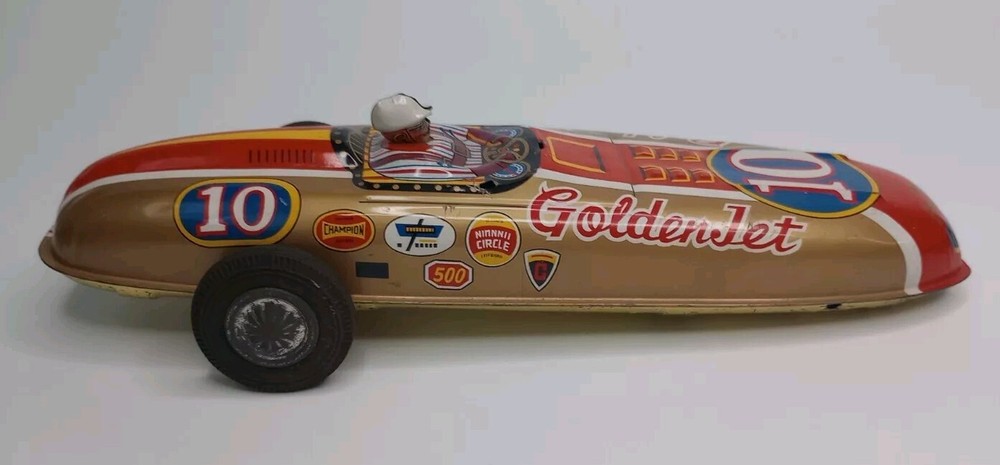 Vintage Golden Jet No 10 Friction Tin Race Car Mobil Champion 500 Made in Japan