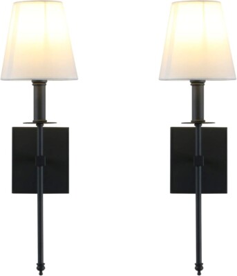 Beleuchtung 2er Set Vintage Loft Bar Modern Leinen Lampenschirm Wand Leuchte Bett Schwarz