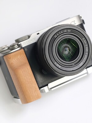 QR L Handle Hand Grip Wood Hanlde + Alloy Baseplate For Sony A7C Camera Holder