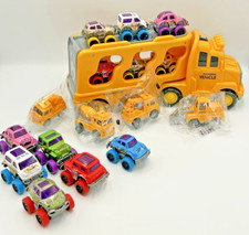 NEW Toy Construction Pull Back and Go Trucks With Car Carrier and Cars