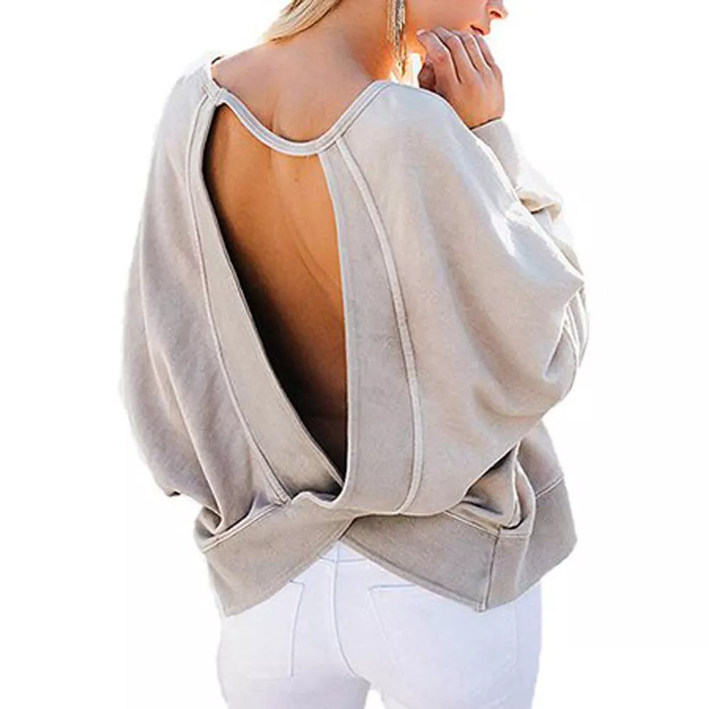 New DKNY Sport Womens Relaxed Open Back Sweatshirt Grey Small eBay