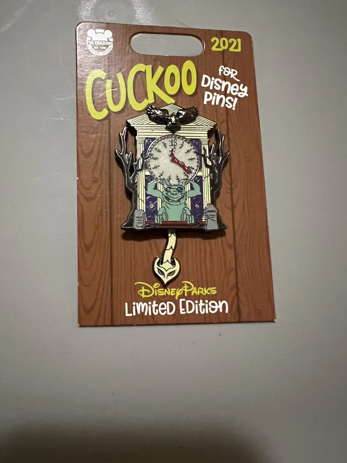 Haunted Mansion Gargoyle Clock Pin 2021 Cuckoo for Disney Glow in Dark LE 3000