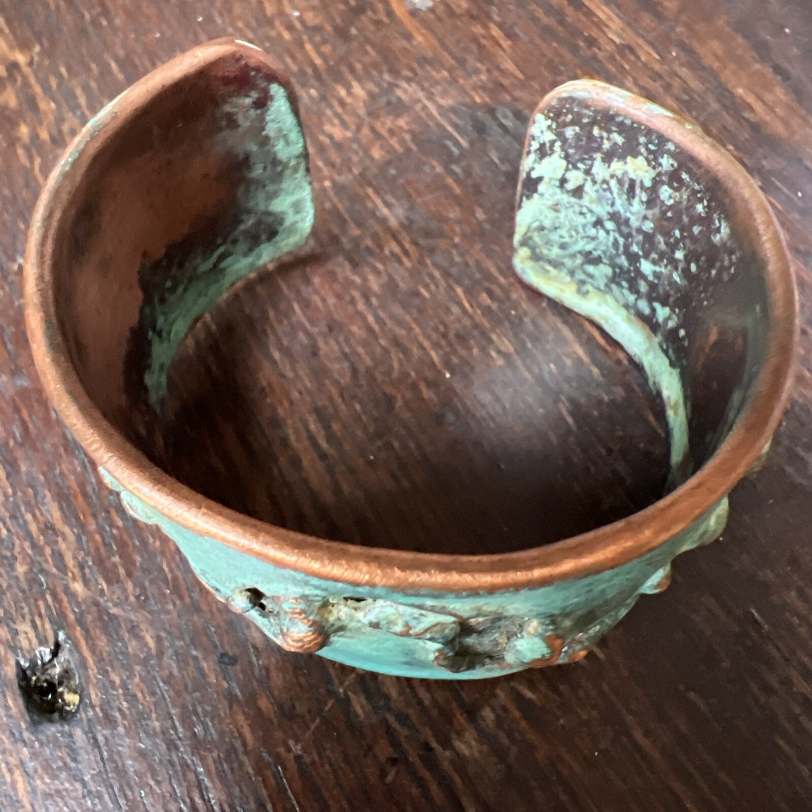 Solid Copper Rustic Patina Cuff Bracelet Verdigris - image 8