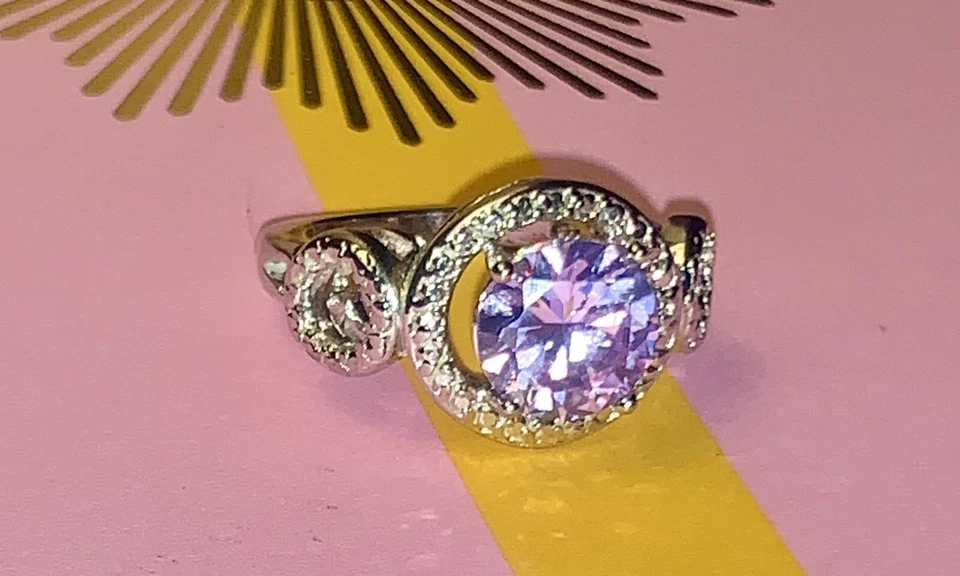 Oro Blanco 14k Relleno 2ct. Anillo de cóctel topacio rosa y circonita cúbica, talla 6, ¡nuevo en bolsa! Foto 2 de 4