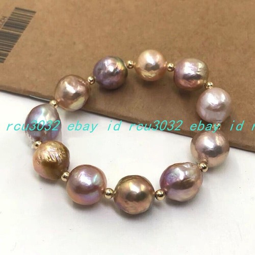 Elegant 11-12mm Genuine Natural South Sea Multicolor Baroque Pearl Bracelet 8" - Picture 6 of 12