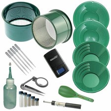 GK Gold Panning Kit 14" 12" 10" 8" Green Gold Pans Mini Sluice Box  More
