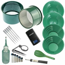 GK Gold Panning Kit 14" 12" 10" 8" Green Gold Pans Mini Sluice Box & More
