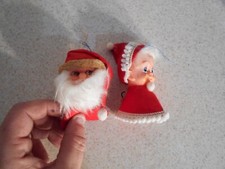 Vintage Christmas Finger Puppet Figures Santa Mrs. Clause Holiday Japan 1960s