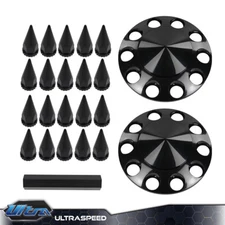 New Front Hub Cover Set Black Semi Truck Wheel Cover 33mm Nut Covers Spiked