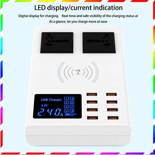 Multi-port 8USB dual AC universal wireless charging LCD mobile charger 5V/8A - Afbeelding 1 van 19