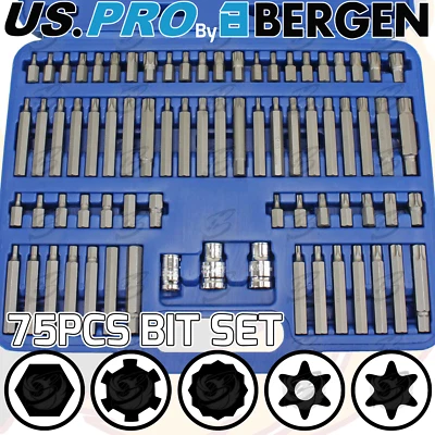 US PRO BY BERGEN US PRO Hex Torx Star Spline Ribe Socket BIT Set 1/2" & 3/8"dr Short & Long 75pcs
