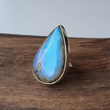Natural Labradorite Gemstone 92.5 Sterling Silver Statement boho Cocktail Ring