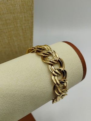 7'' Monet Gold Tone Chunky Double Curb Link Bracelet Fold Over Clasp