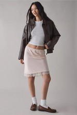 NWT Urban Outfitters Size Large Kimchi Blue Lace Trim Satin Mini Slip Soft Pink