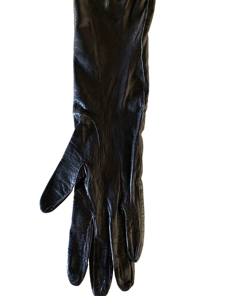 VTG  VAN RAALTE Black Genuine Kid Leather Elbow Length Women's Gloves Size 7.5 - Image 3 of 4