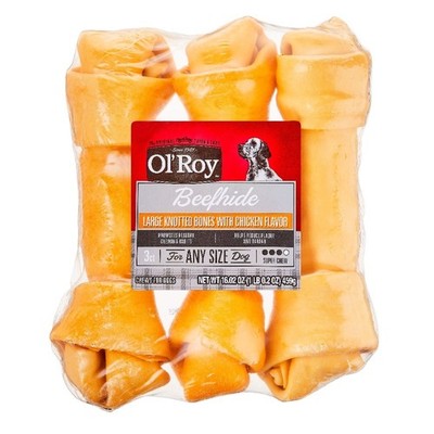 Large Knotted Bones Dog Chews Artificial Chicken Flavor 3 Pack 16.02 oz Dry