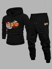 New Men's Comfortable Printed Long Sleeve Hoodie Two-Piece Set, Casual Fashion S