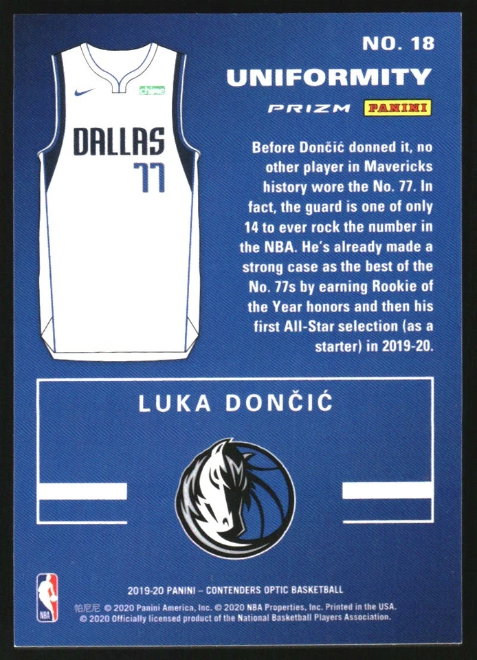 2019-20 Panini Contenders Optic Uniformity Red Cracked Ice #18 Luka Doncic - Image 2 of 2