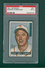 1951 Bowman Baseball Card - #21 Snuffy Stirnweiss, PSA 5 EX