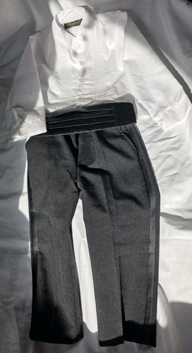 3 Piece Boys 4T Formal Wear Rafael Pleated White Tuxedo Shirt Pants & Cummerbund