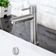 Stainless Steel Single Cold Water Basin Tap Black Silver Deck Mounted Faucet