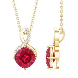 Authentic Certified Cushion Cut 2 Carat Lab Grown Ruby Infinity Necklace with Chain