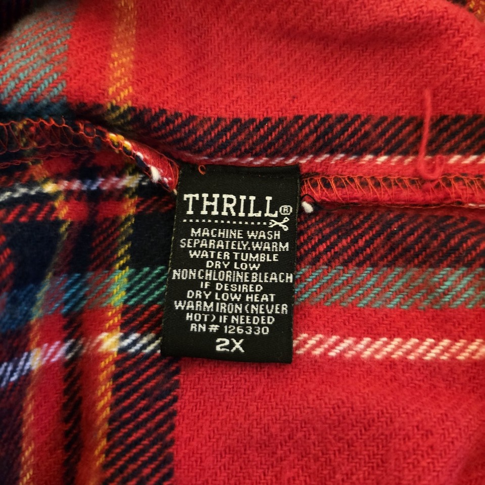 Thrill Jeans Womens Flannel Shacket 2X Red Plaid Buttons Fringe Hem ...